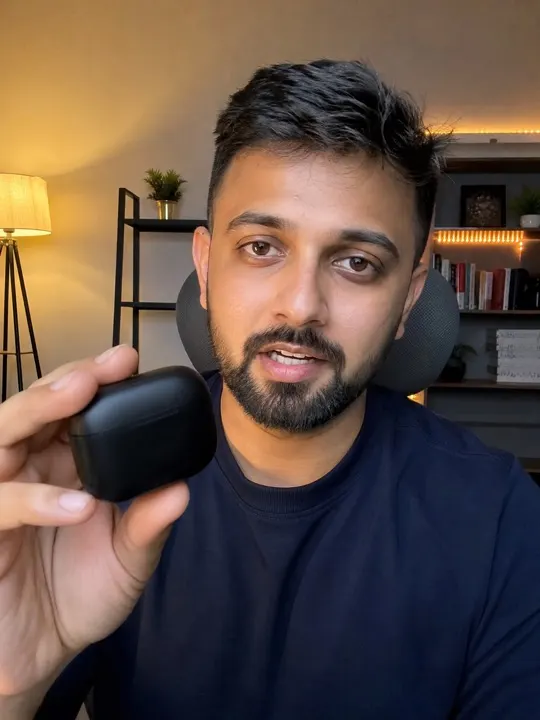 AI creator holding an earbuds case